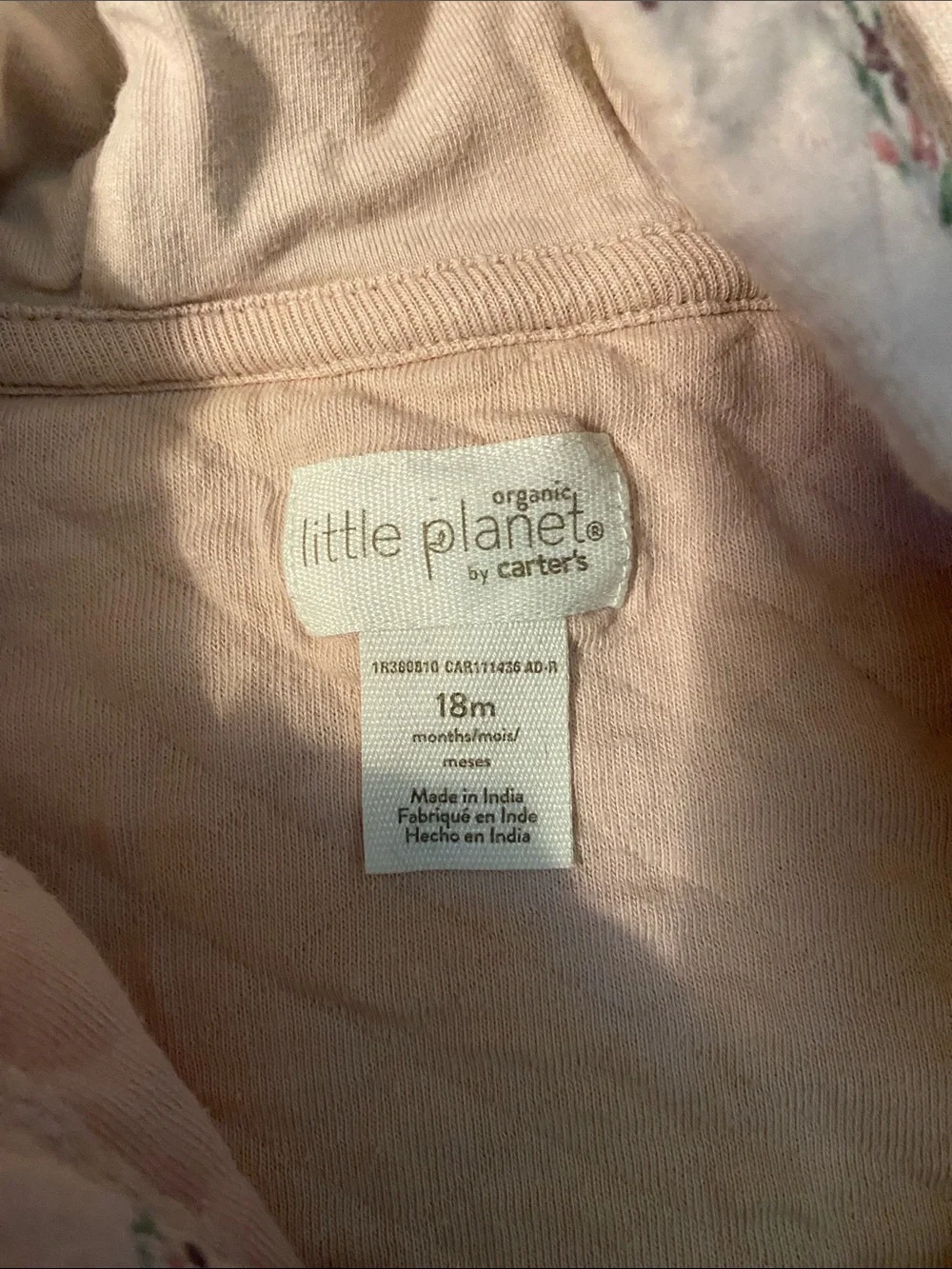 Little planet carters organic Quilted Hooded play suit pink floral 18 mo